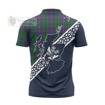 Tartan Vibes Clothing Carmichael Tartan Zipper Polo Shirt Featuring Thistle and Scotland Map
