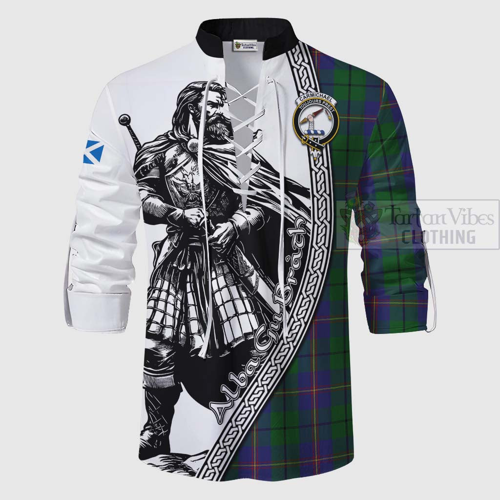 Tartan Vibes Clothing Carmichael Tartan Clan Crest Ghillie Kilt Shirt with Highlander Warrior Celtic Style