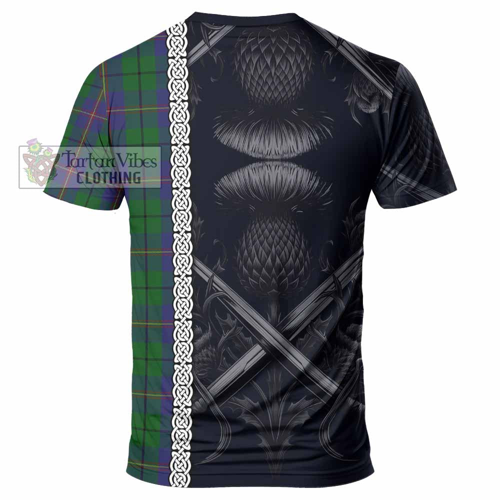 Tartan Vibes Clothing Carmichael Tartan T-Shirt with Family Crest Cross Sword Thistle Celtic Vibes