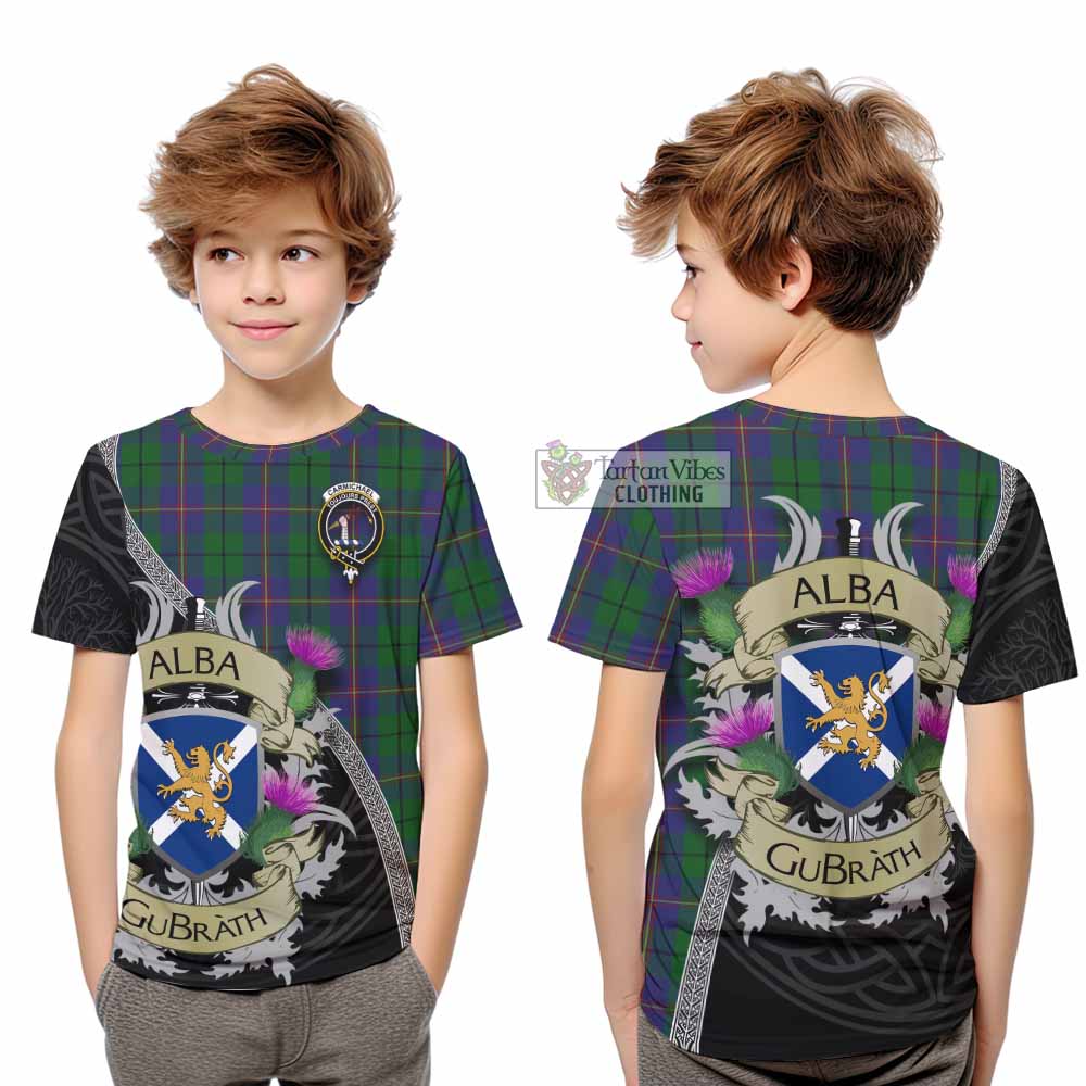 Tartan Vibes Clothing Carmichael Tartan Family Crest Kid T-Shirt Lion Rampant Royal Thistle Shield Celtic Inspired