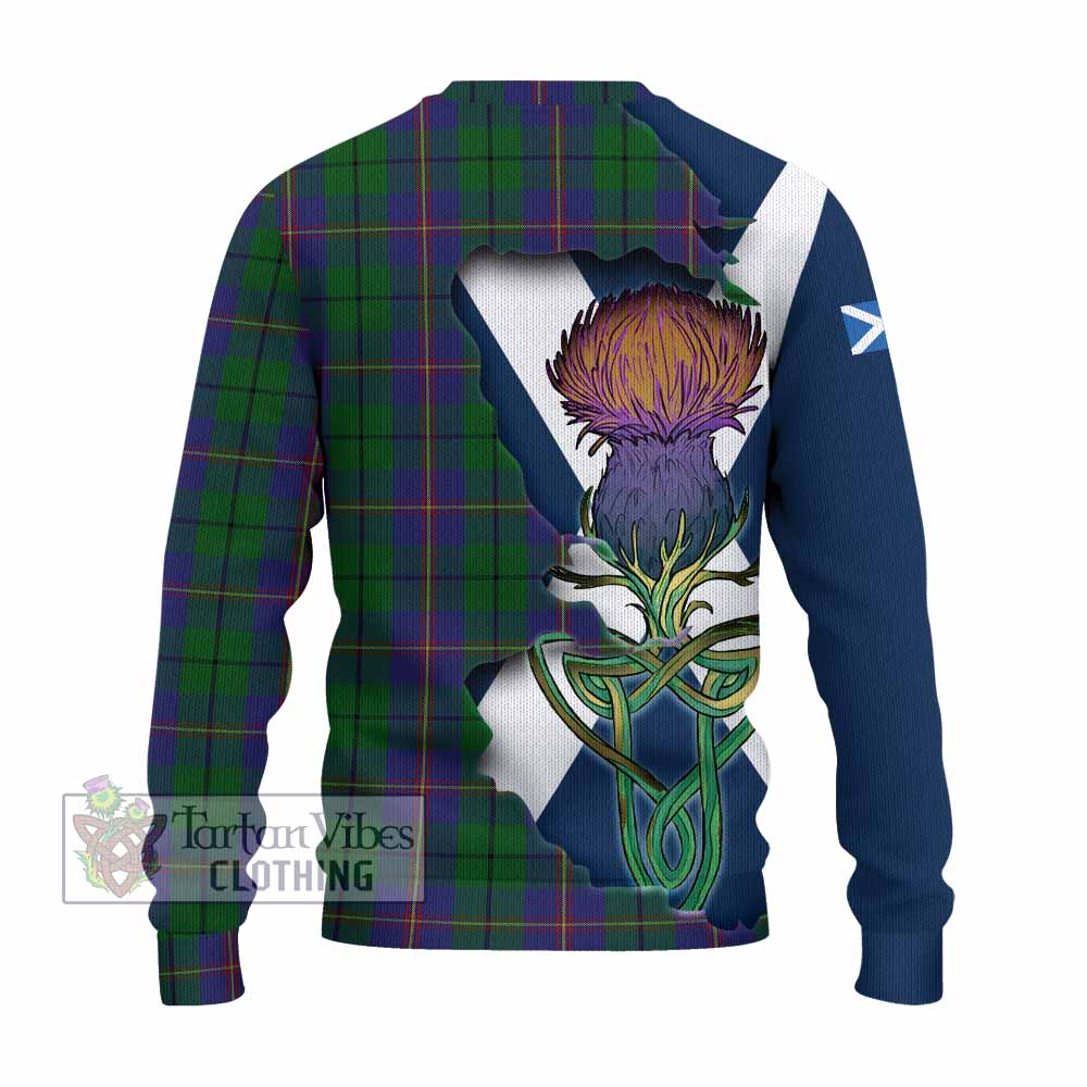 Tartan Vibes Clothing Carmichael Tartan Family Crest Knitted Sweater Scottish Thistle Celtic Inspired