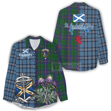 Tartan Vibes Clothing Carmichael Tartan Women's Casual Shirt Happy St. Andrew's Day Half Tartan Style