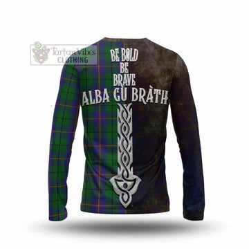 Tartan Vibes Clothing Carmichael Tartan Family Crest Long Sleeve T-Shirt Alba Gu Brath Be Brave Lion Ancient Style