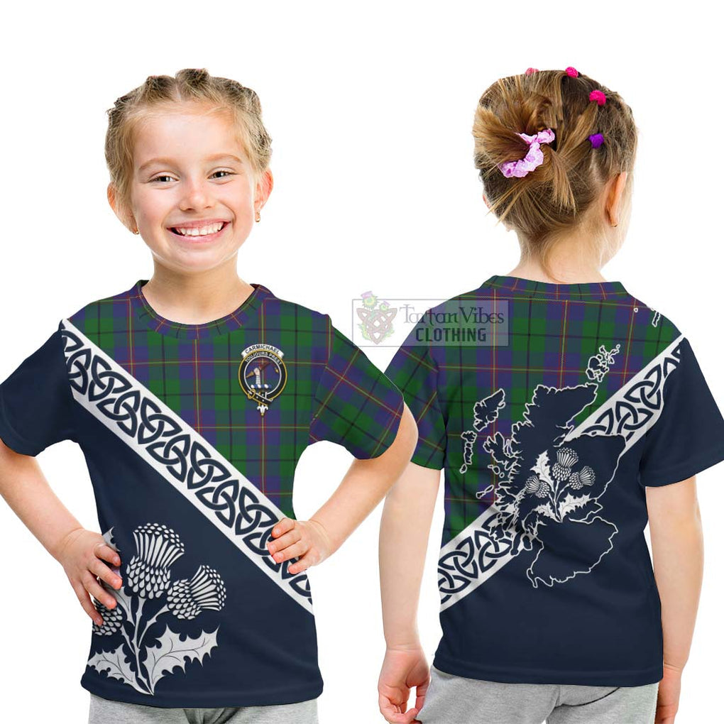 Tartan Vibes Clothing Carmichael Tartan Kid T-Shirt Featuring Thistle and Scotland Map
