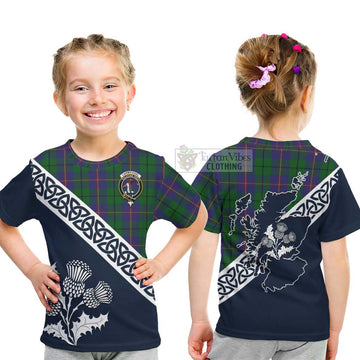 Tartan Vibes Clothing Carmichael Tartan Kid T-Shirt Featuring Thistle and Scotland Map