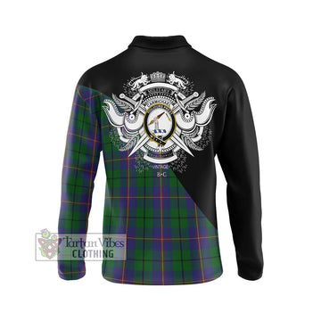 Carmichael Tartan Long Sleeve Polo Shirt with Family Crest and Military Logo Style - Tartanvibesclothing Shop