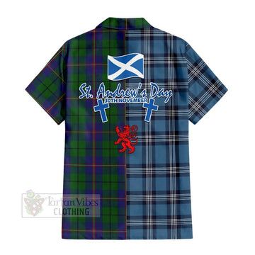 Tartan Vibes Clothing Carmichael Tartan Short Sleeve Button Shirt Happy St. Andrew's Day Half Tartan Style
