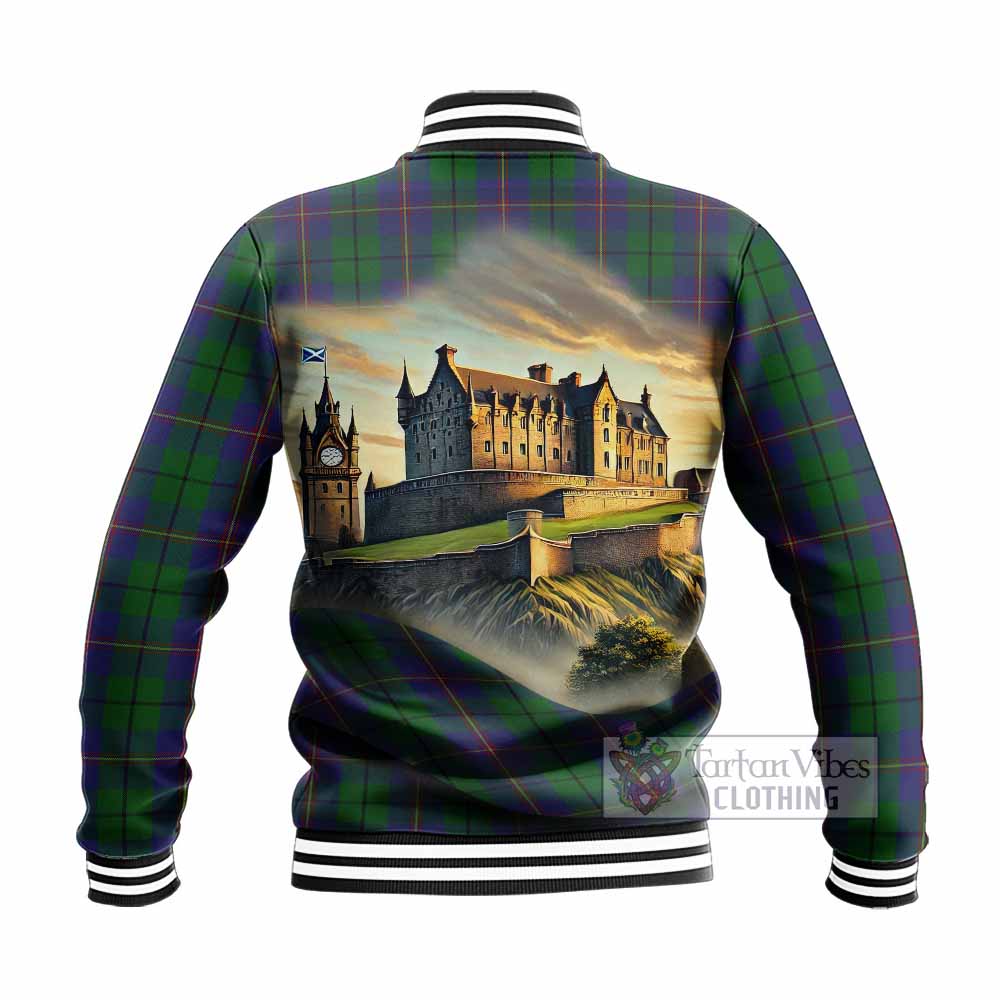 Tartan Vibes Clothing Carmichael Tartan Family Crest Baseball Jacket with Scottish Ancient Castle Style