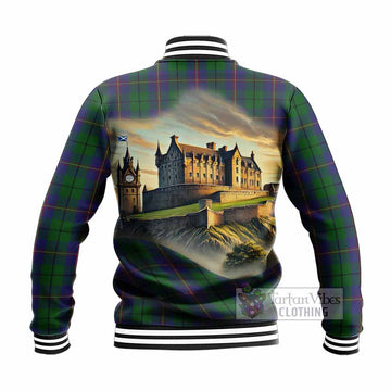 Tartan Vibes Clothing Carmichael Tartan Family Crest Baseball Jacket with Scottish Ancient Castle Style