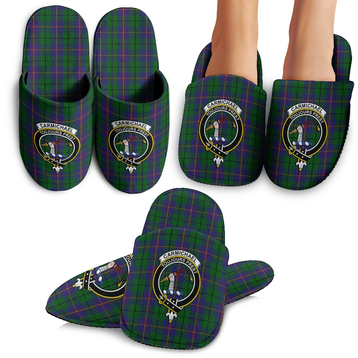 Carmichael Tartan Home Slippers with Family Crest - Tartanvibesclothing