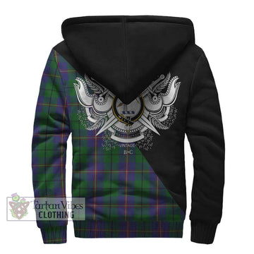 Carmichael Tartan Sherpa Hoodie with Family Crest and Military Logo Style - Tartanvibesclothing Shop