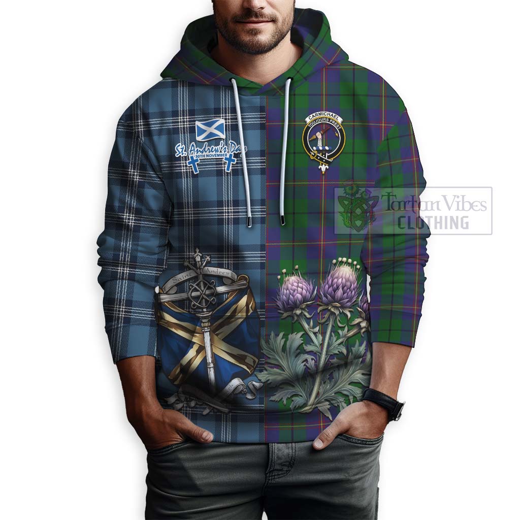 Tartan Vibes Clothing Carmichael Tartan Hoodie Happy St. Andrew's Day Half Tartan Style