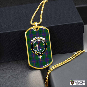 Tartan Vibes Clothing Carmichael Tartan Dog Tag Necklace with Family Crest