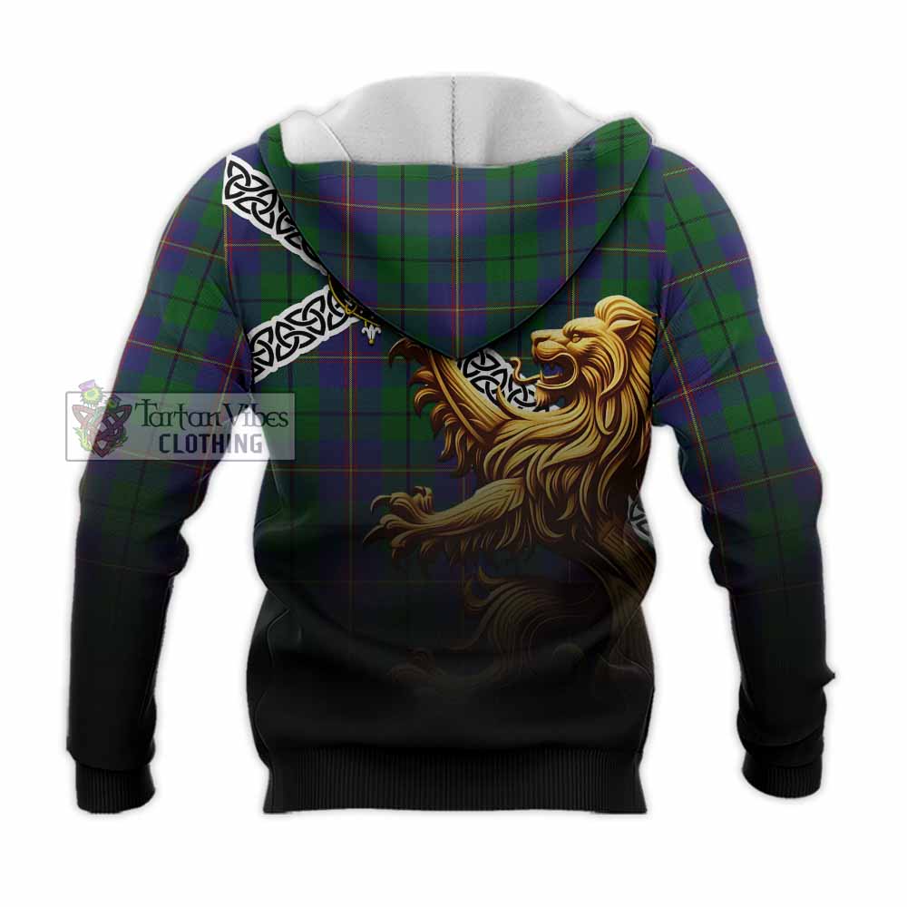 Tartan Vibes Clothing Carmichael Crest Tartan Knitted Hoodie with Golden Lion Emblem Celtic Style