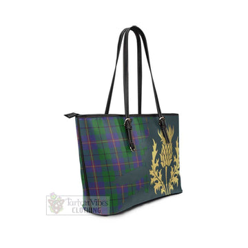 Tartan Vibes Clothing Carmichael Tartan Leather Tote Bag Gold Thistle Style
