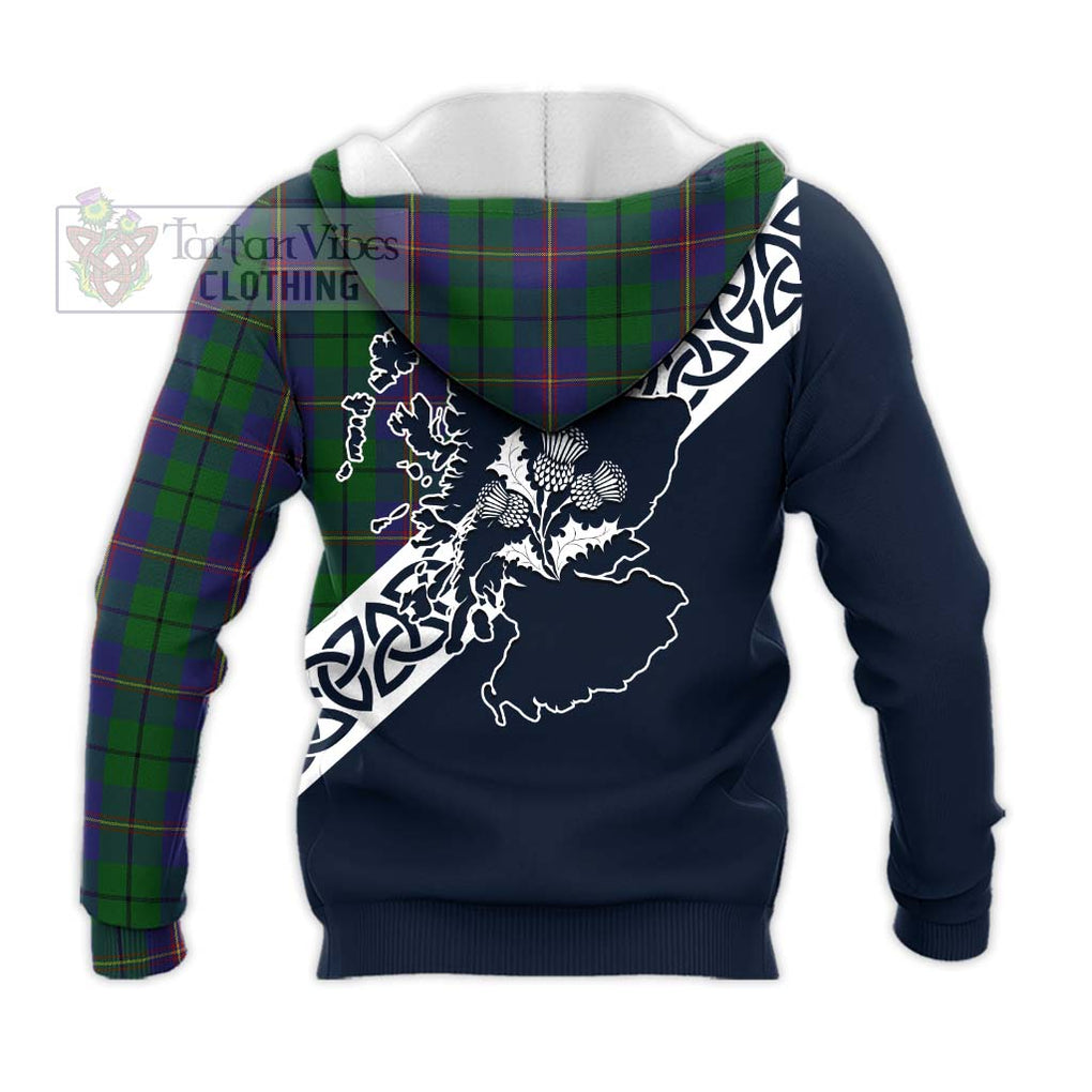 Tartan Vibes Clothing Carmichael Tartan Knitted Hoodie Featuring Thistle and Scotland Map