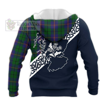 Tartan Vibes Clothing Carmichael Tartan Knitted Hoodie Featuring Thistle and Scotland Map