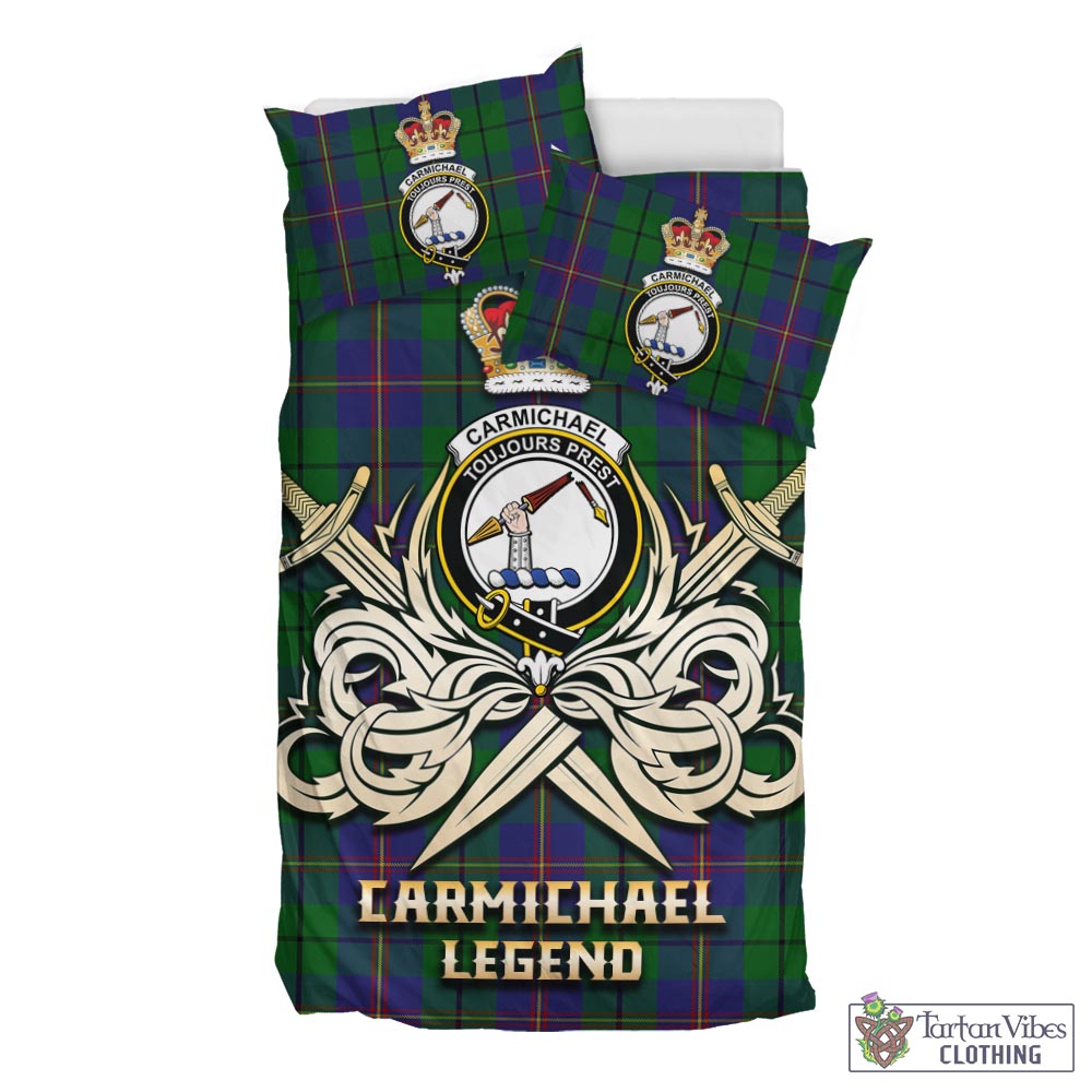 Tartan Vibes Clothing Carmichael Tartan Bedding Set with Clan Crest and the Golden Sword of Courageous Legacy