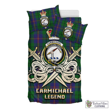 Tartan Vibes Clothing Carmichael Tartan Bedding Set with Clan Crest and the Golden Sword of Courageous Legacy