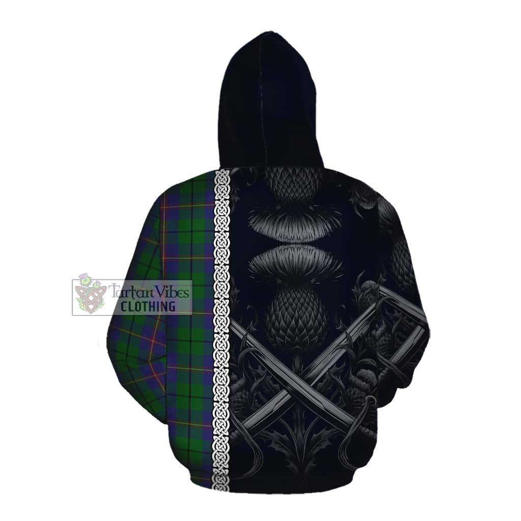 Tartan Vibes Clothing Carmichael Tartan Cotton Hoodie with Family Crest Cross Sword Thistle Celtic Vibes
