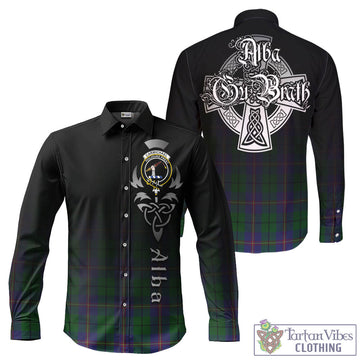 Tartan Vibes Clothing Carmichael Tartan Long Sleeve Button Up Featuring Alba Gu Brath Family Crest Celtic Inspired