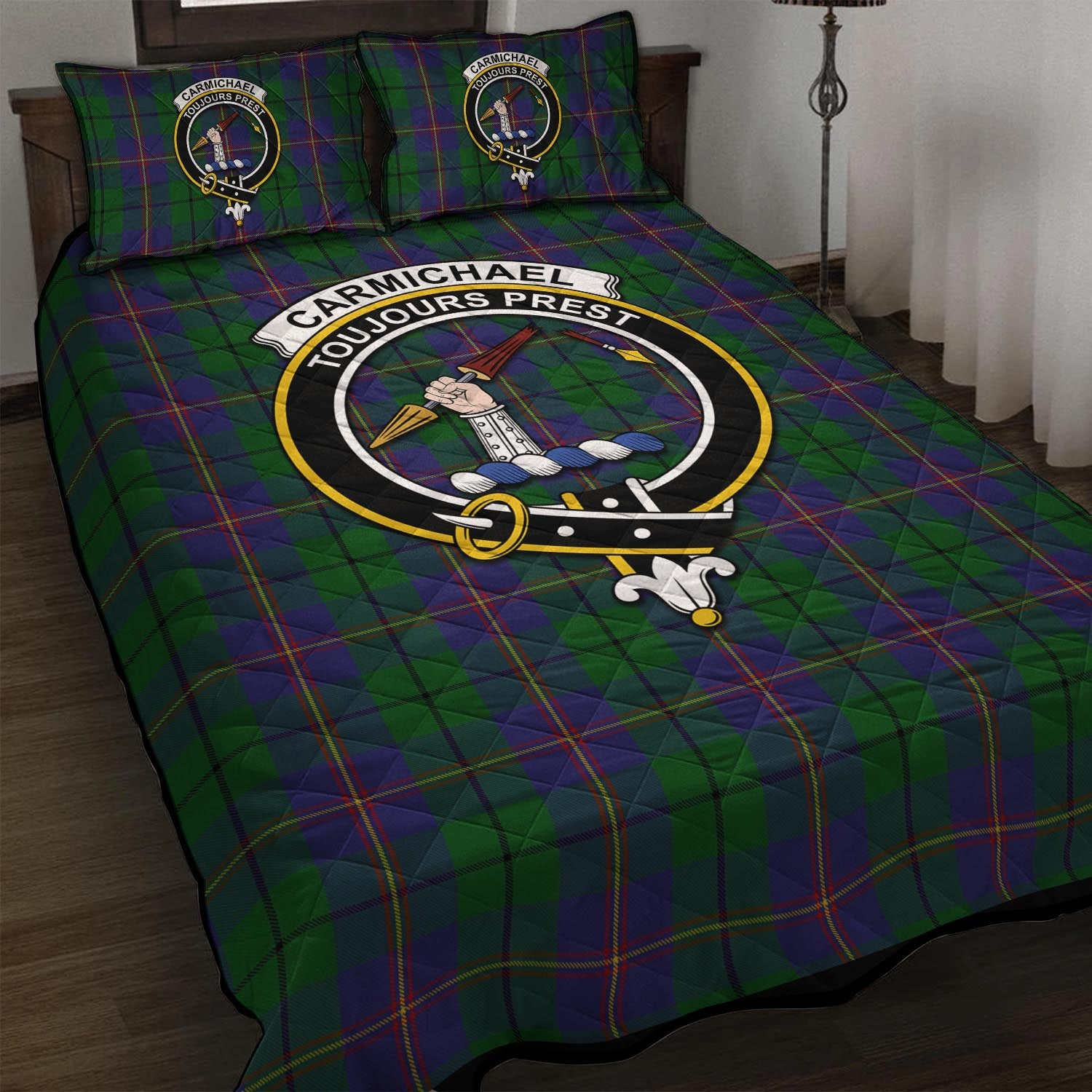 Carmichael Tartan Quilt Bed Set with Family Crest - Tartan Vibes Clothing