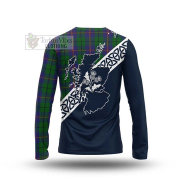 Tartan Vibes Clothing Carmichael Tartan Long Sleeve T-Shirt Featuring Thistle and Scotland Map