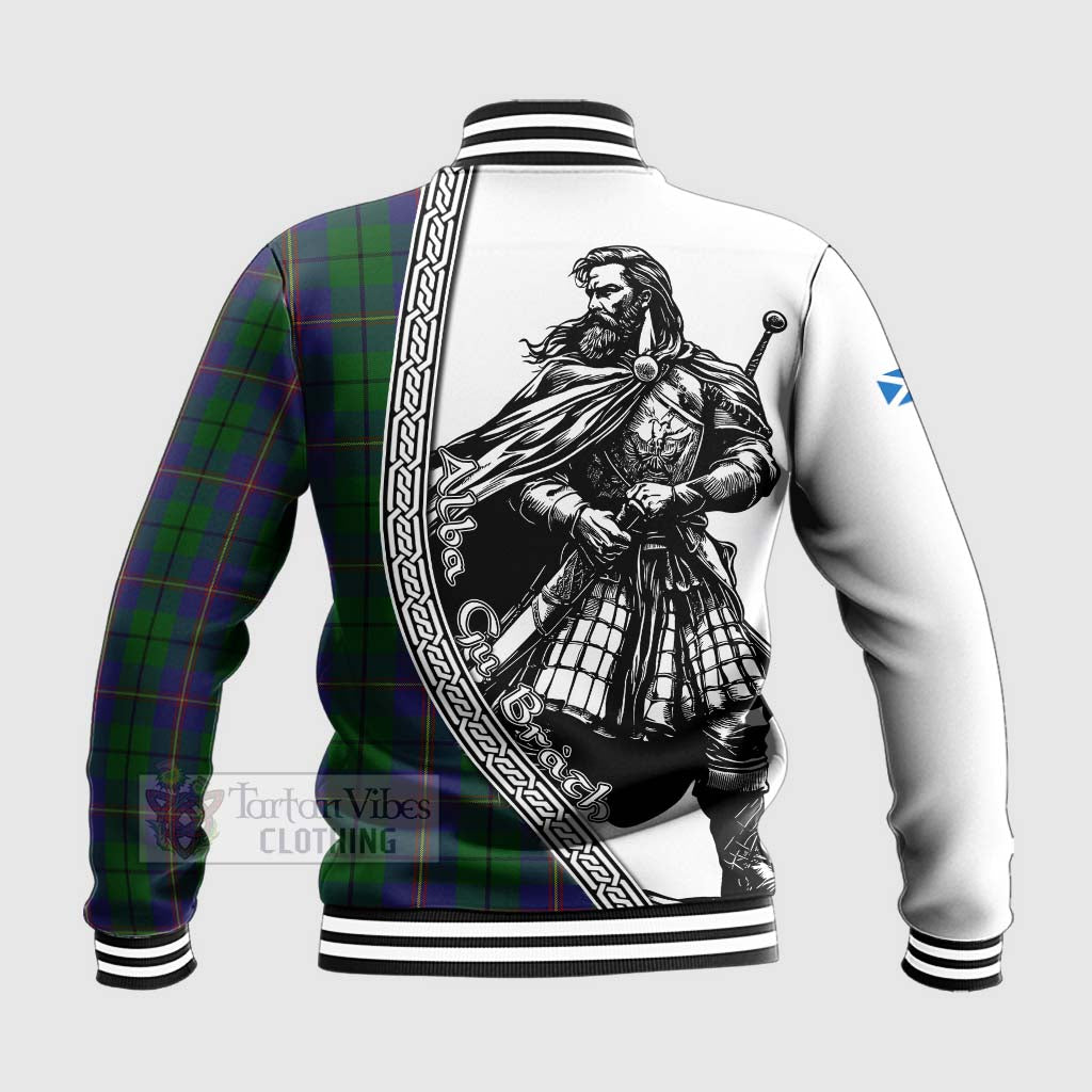 Tartan Vibes Clothing Carmichael Tartan Clan Crest Baseball Jacket with Highlander Warrior Celtic Style