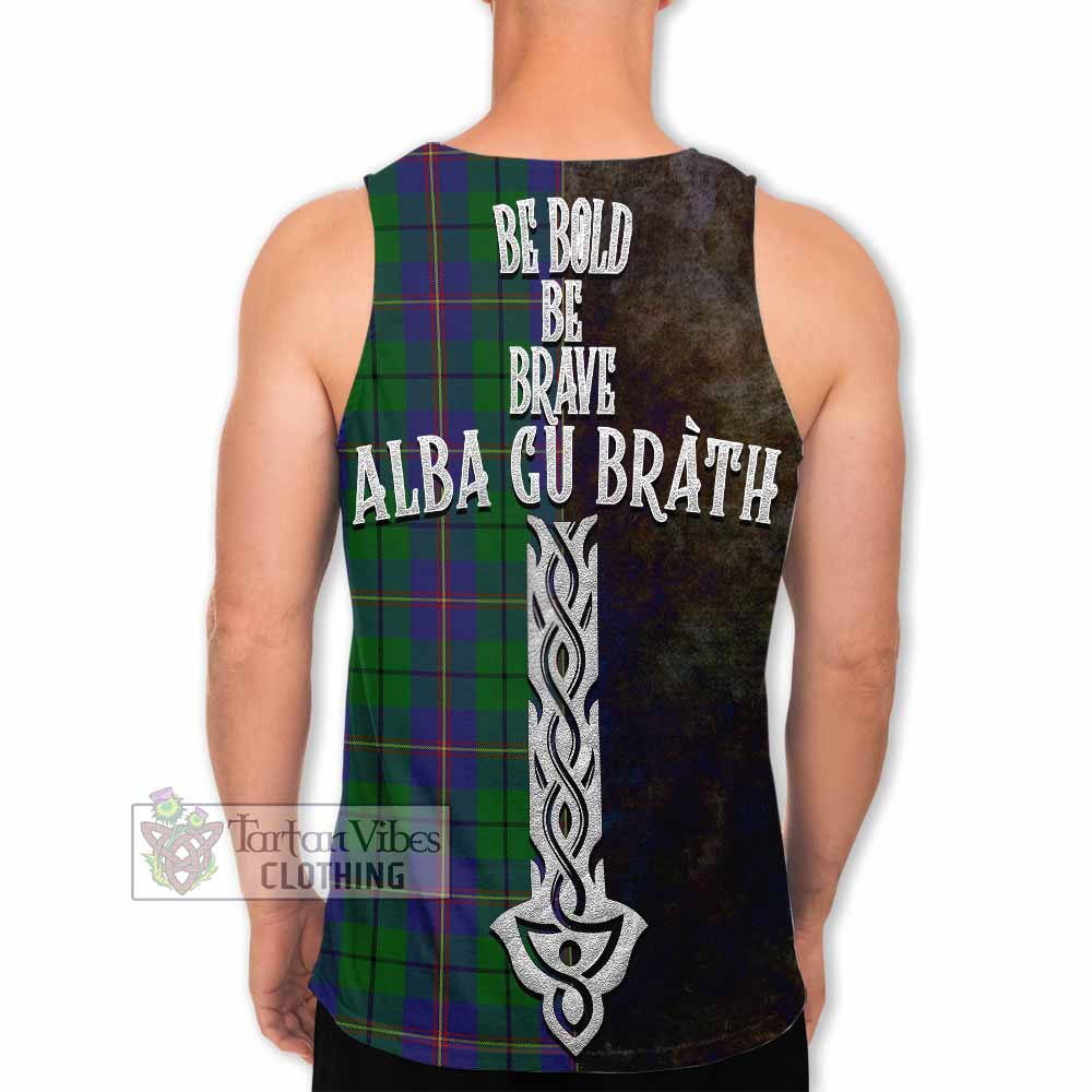 Tartan Vibes Clothing Carmichael Tartan Family Crest Men's Tank Top Alba Gu Brath Be Brave Lion Ancient Style