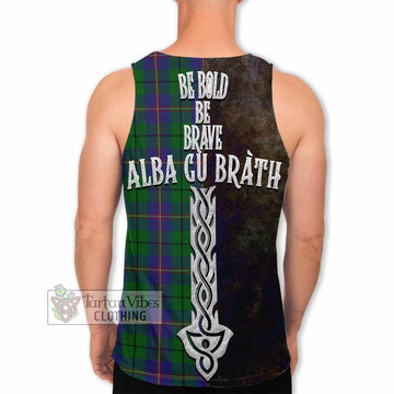 Tartan Vibes Clothing Carmichael Tartan Family Crest Men's Tank Top Alba Gu Brath Be Brave Lion Ancient Style