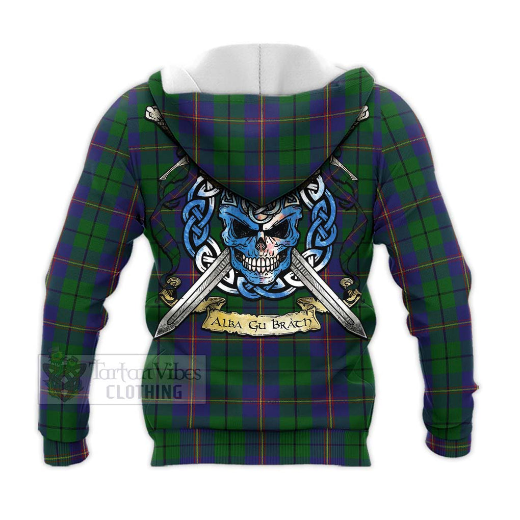 Tartan Vibes Clothing Carmichael Tartan Knitted Hoodie with Family Crest Celtic Skull Style