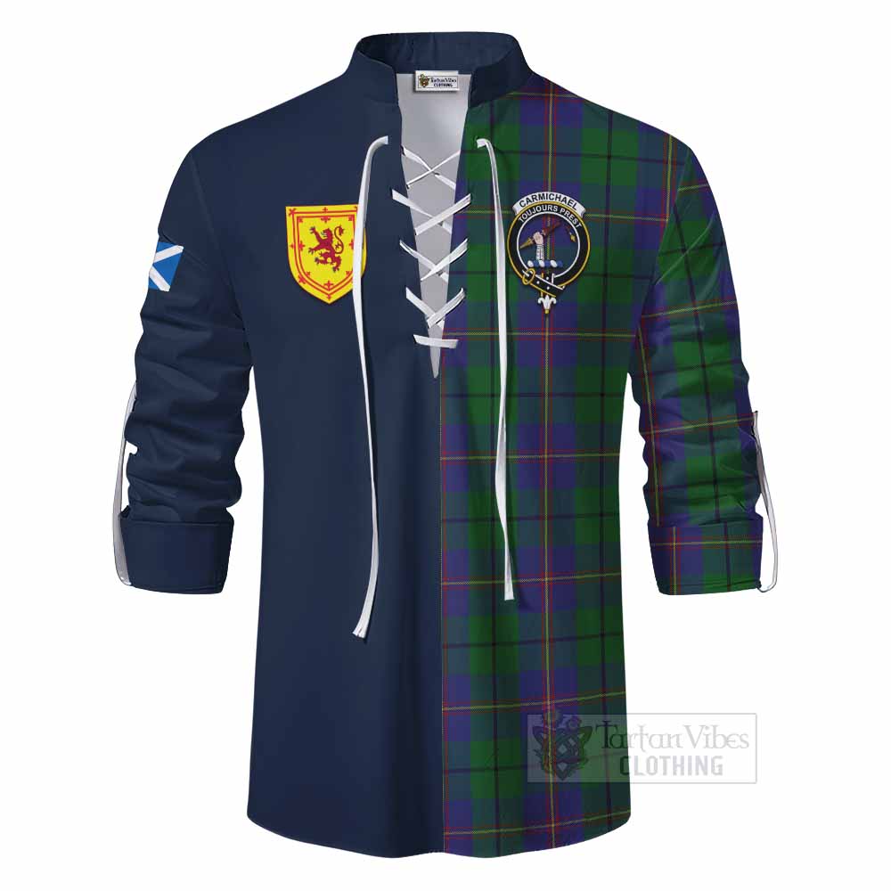 Carmichael Tartan Ghillie Kilt Shirt Alba with Scottish Lion Royal Arm Half Style