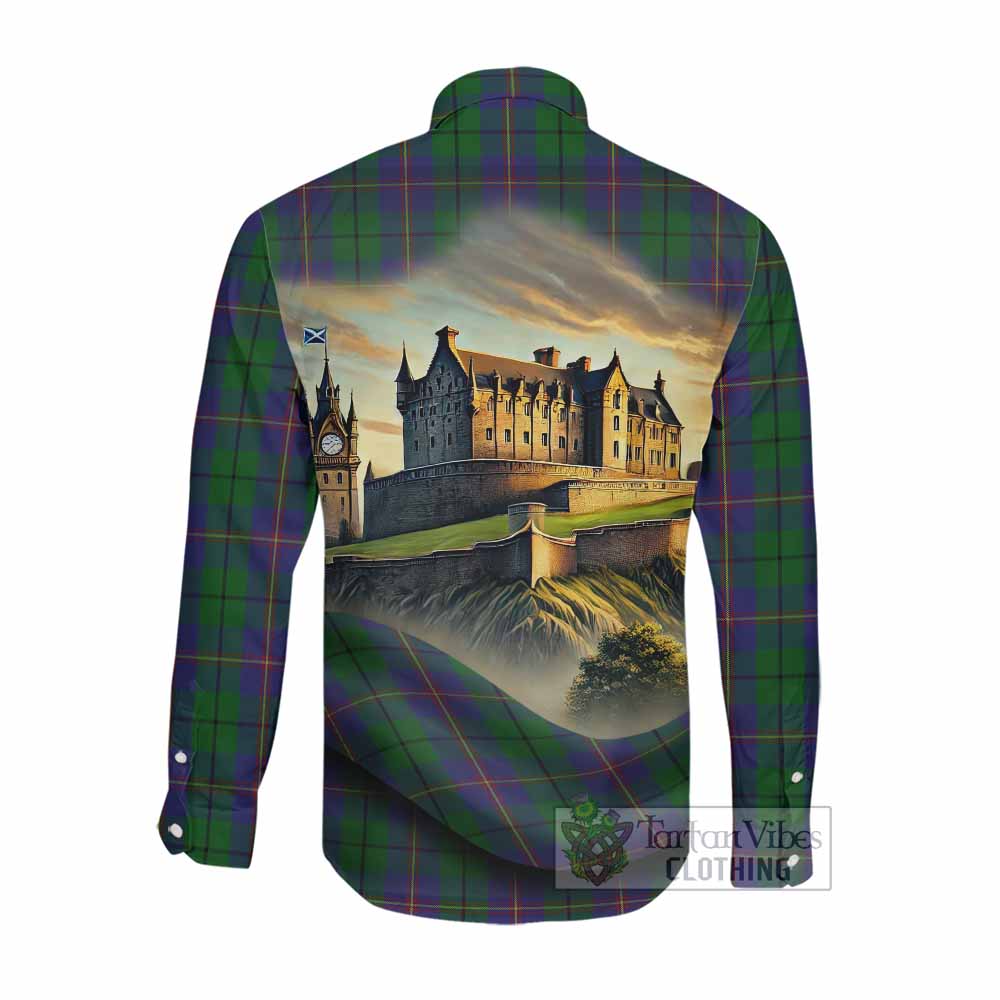 Tartan Vibes Clothing Carmichael Tartan Family Crest Long Sleeve Button Shirt with Scottish Ancient Castle Style