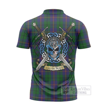 Tartan Vibes Clothing Carmichael Tartan Zipper Polo Shirt with Family Crest Celtic Skull Style
