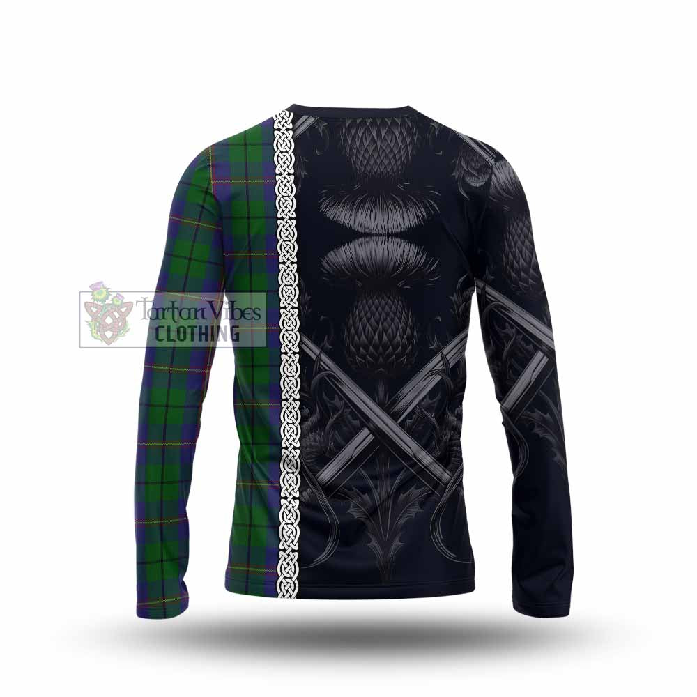 Tartan Vibes Clothing Carmichael Tartan Long Sleeve T-Shirt with Family Crest Cross Sword Thistle Celtic Vibes