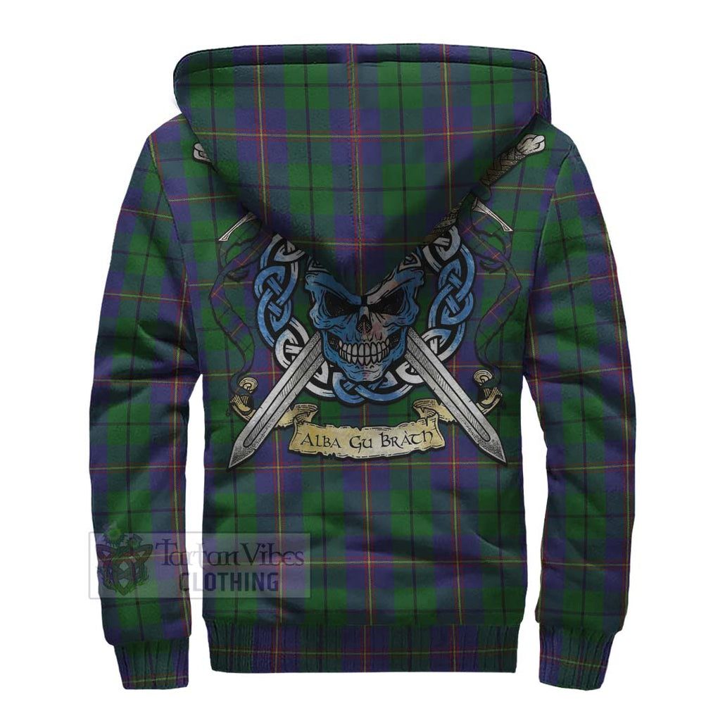 Tartan Vibes Clothing Carmichael Tartan Sherpa Hoodie with Family Crest Celtic Skull Style