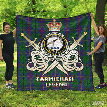Carmichael Tartan Quilt with Clan Crest and the Golden Sword of Courageous Legacy