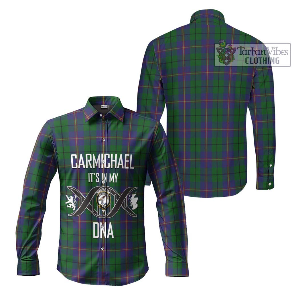 Carmichael Tartan Long Sleeve Button Shirt with Family Crest DNA In Me Style Men's Shirt - Tartanvibesclothing Shop
