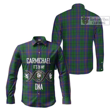 Carmichael Tartan Long Sleeve Button Shirt with Family Crest DNA In Me Style Men's Shirt - Tartanvibesclothing Shop