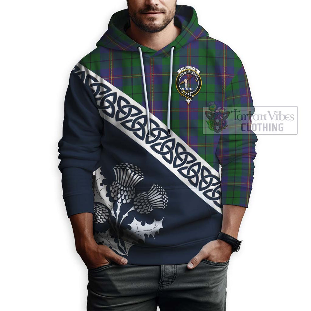 Tartan Vibes Clothing Carmichael Tartan Hoodie Featuring Thistle and Scotland Map