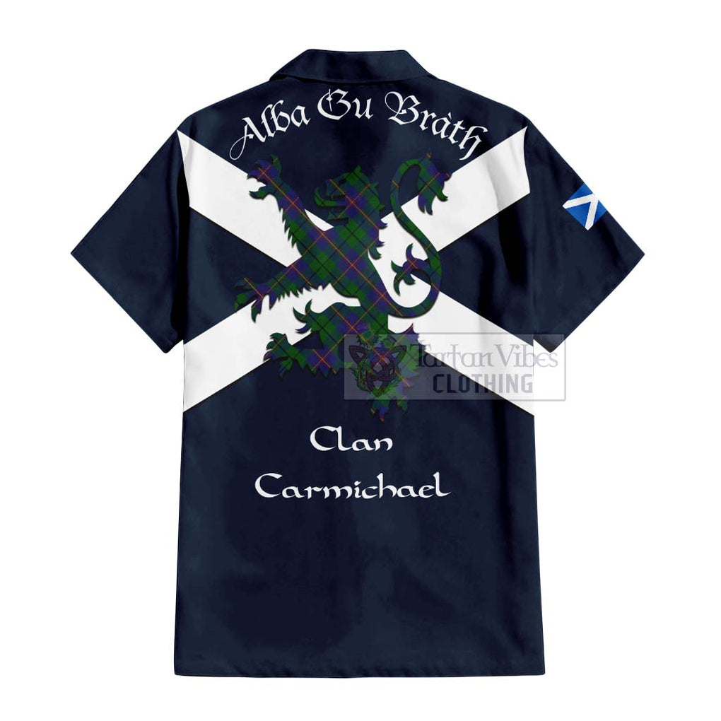 Tartan Vibes Clothing Carmichael Tartan Lion Rampant Short Sleeve Button Shirt – Proudly Display Your Heritage with Alba Gu Brath and Clan Name