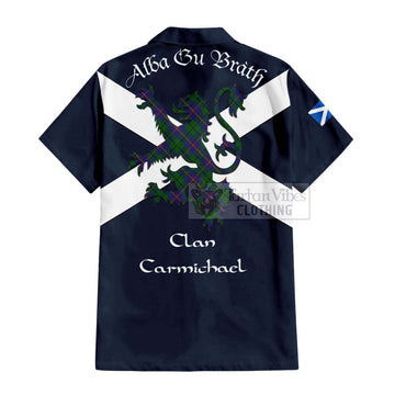 Tartan Vibes Clothing Carmichael Tartan Lion Rampant Short Sleeve Button Shirt – Proudly Display Your Heritage with Alba Gu Brath and Clan Name