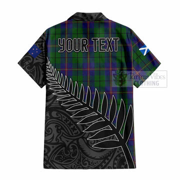 Tartan Vibes Clothing Carmichael Crest Tartan Short Sleeve Button Shirt with New Zealand Silver Fern Half Style