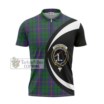 Tartan Vibes Clothing Carmichael Tartan Zipper Polo Shirt with Family Crest Circle Style