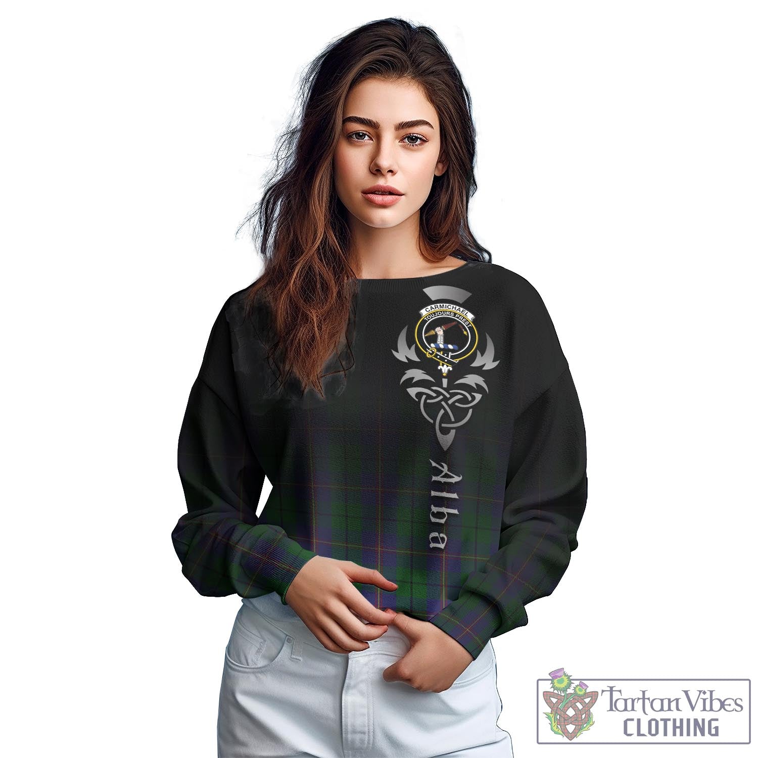 Tartan Vibes Clothing Carmichael Tartan Sweatshirt Featuring Alba Gu Brath Family Crest Celtic Inspired