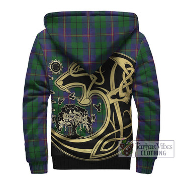 Carmichael Tartan Sherpa Hoodie with Family Crest Celtic Wolf Style - Tartan Vibes Clothing