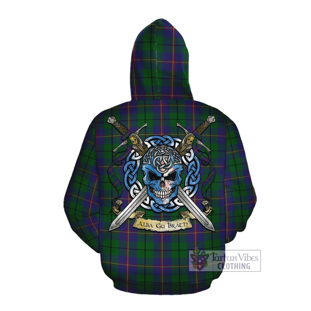 Tartan Vibes Clothing Carmichael Tartan Cotton Hoodie with Family Crest Celtic Skull Style
