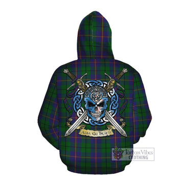 Tartan Vibes Clothing Carmichael Tartan Cotton Hoodie with Family Crest Celtic Skull Style