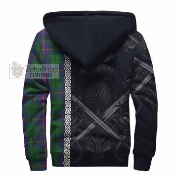 Tartan Vibes Clothing Carmichael Tartan Sherpa Hoodie with Family Crest Cross Sword Thistle Celtic Vibes
