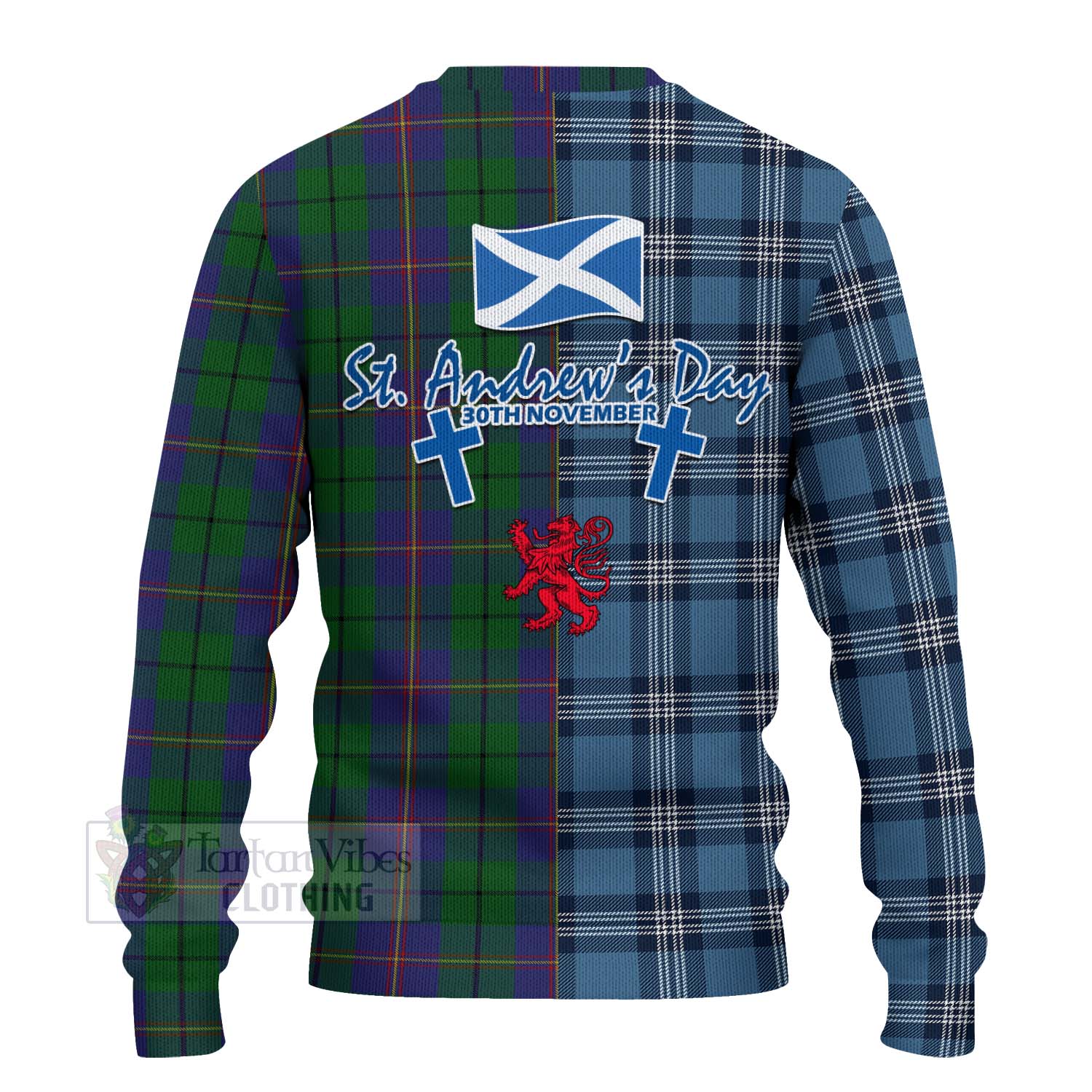 Tartan Vibes Clothing Carmichael Tartan Knitted Sweater Happy St. Andrew's Day Half Tartan Style